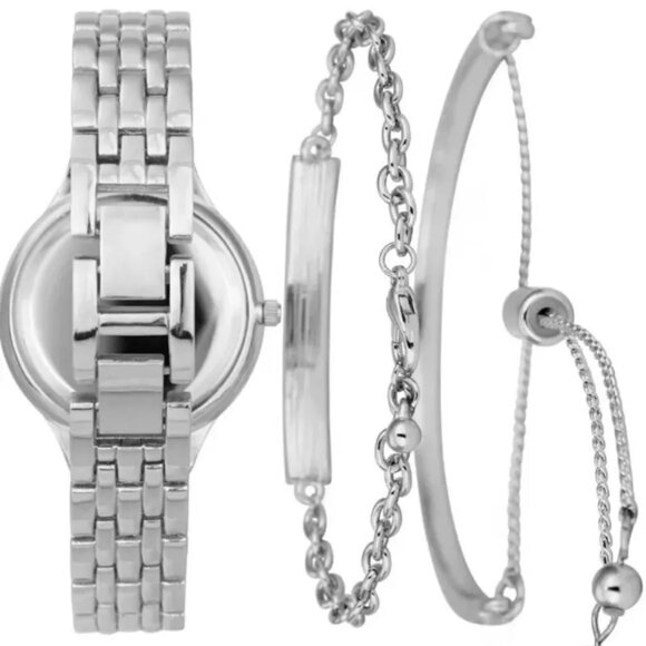 Womens INC International Concepts Silver Tone Rhinestones Watch & Bracelet Set - Picture 4 of 4